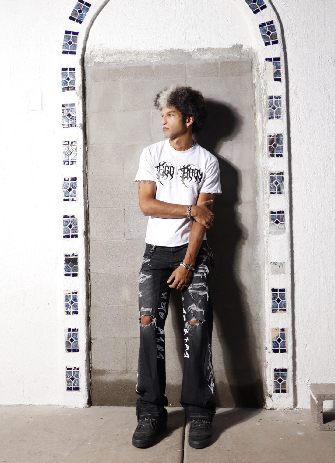 Wide Leg Upside Down Ripped Pants