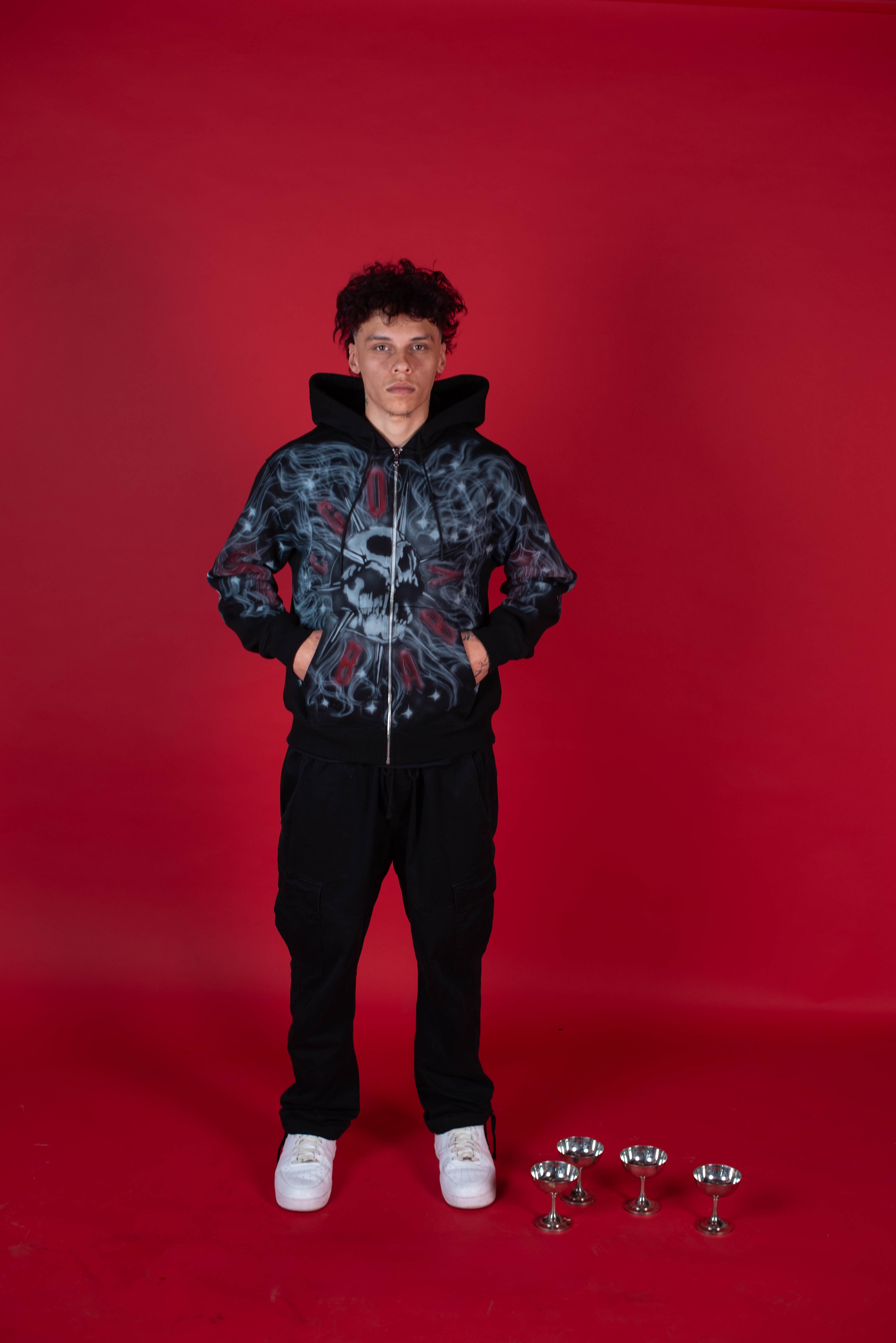 1-1 EB White & Red AirBrush Zip-Up