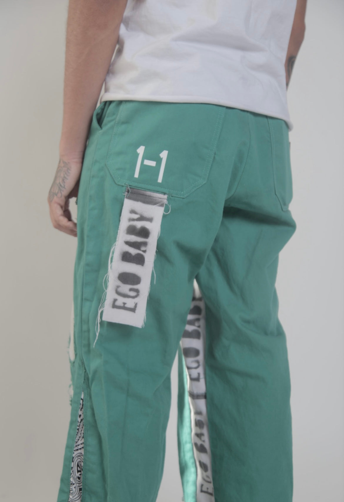 1-1 Green/White Letter Pants