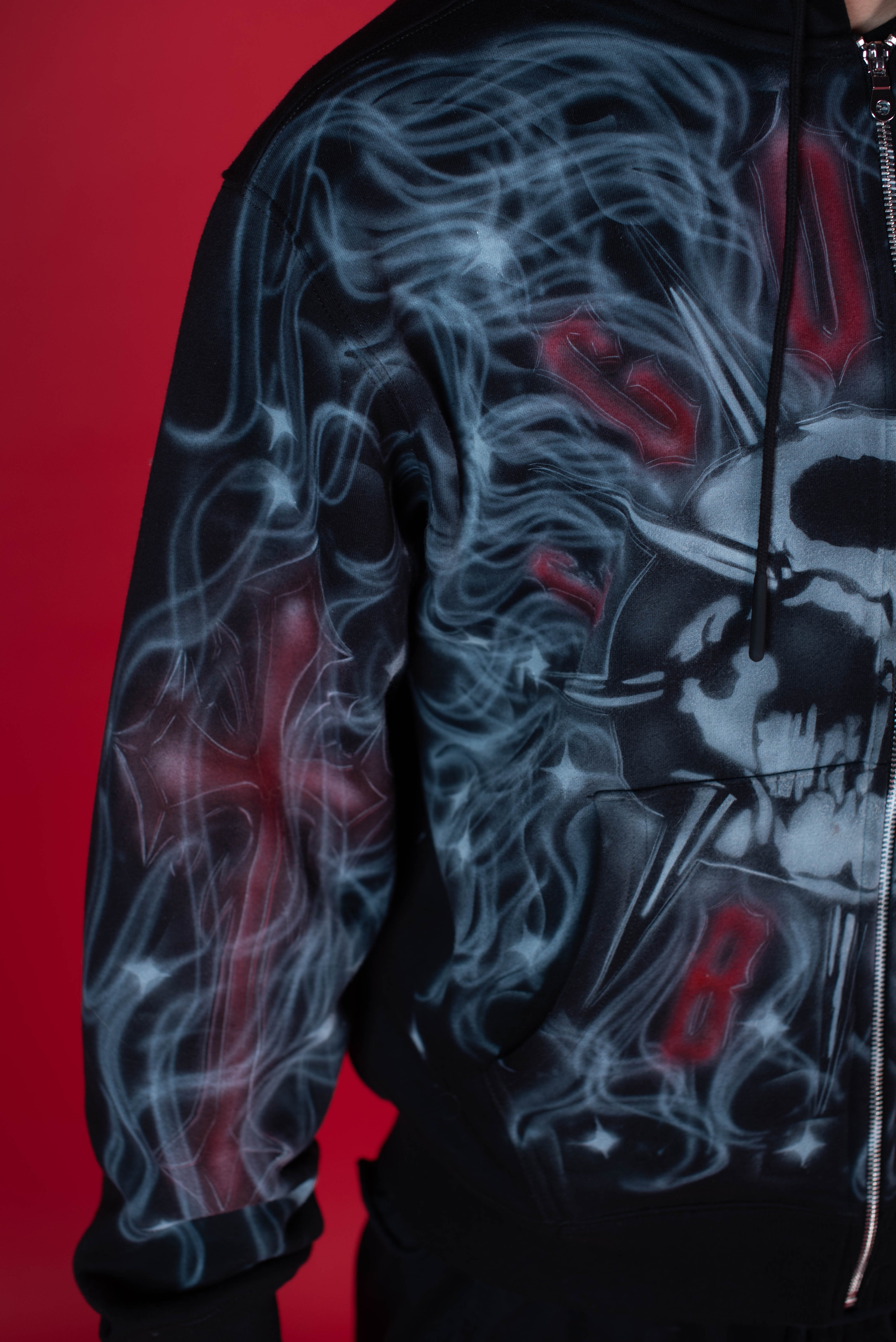 1-1 EB White & Red AirBrush Zip-Up