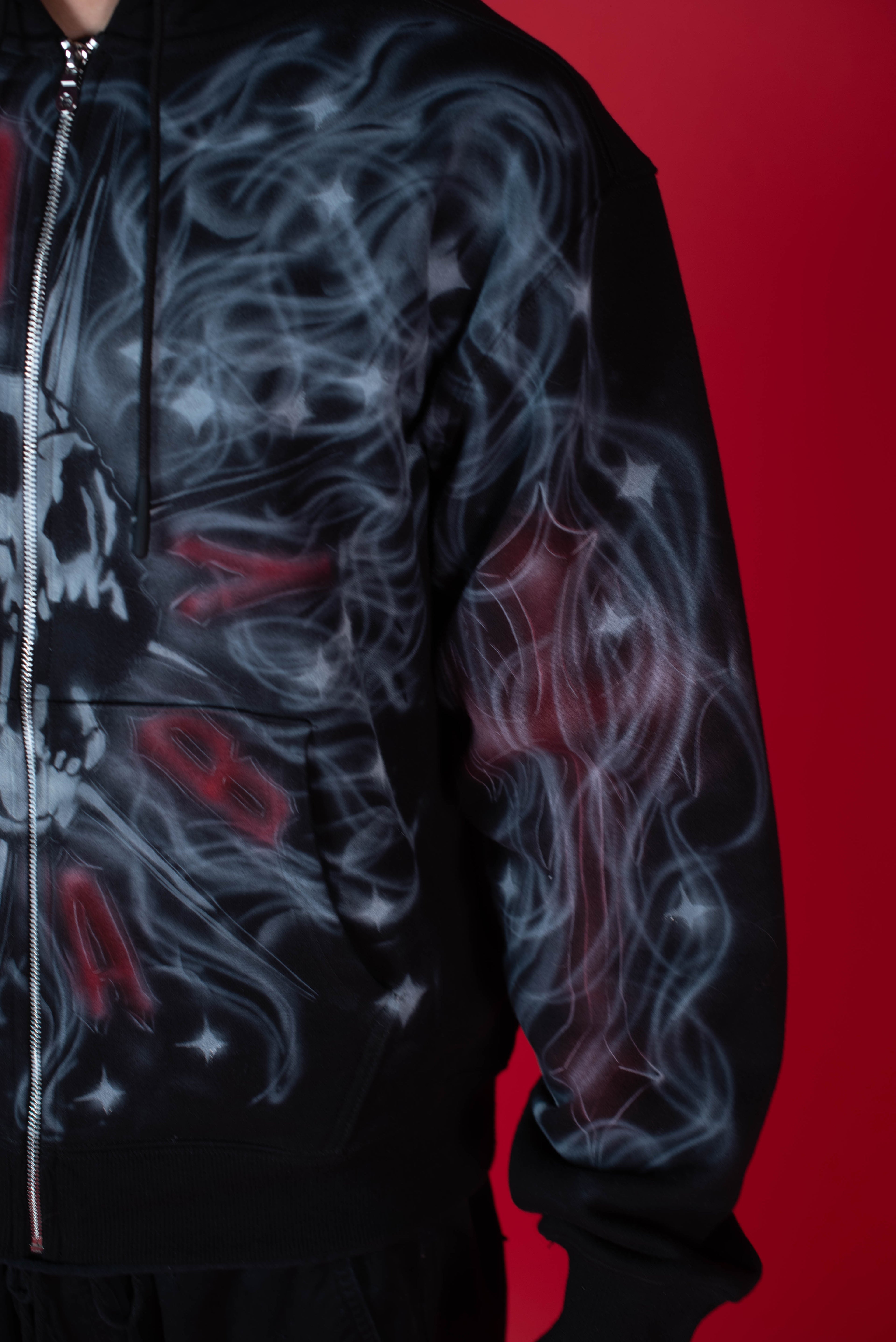 1-1 EB White & Red AirBrush Zip-Up