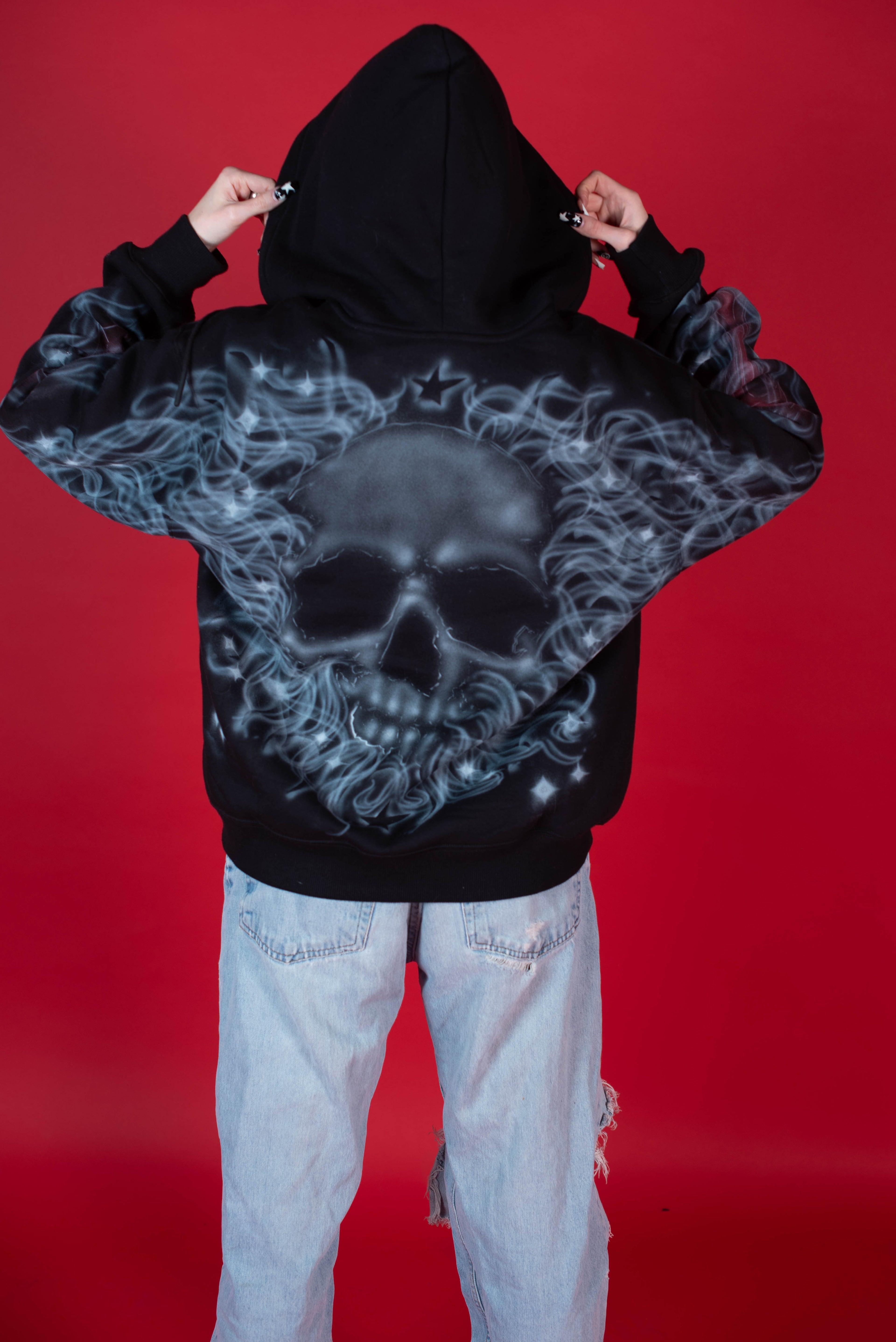 1-1 EB White & Red AirBrush Zip-Up