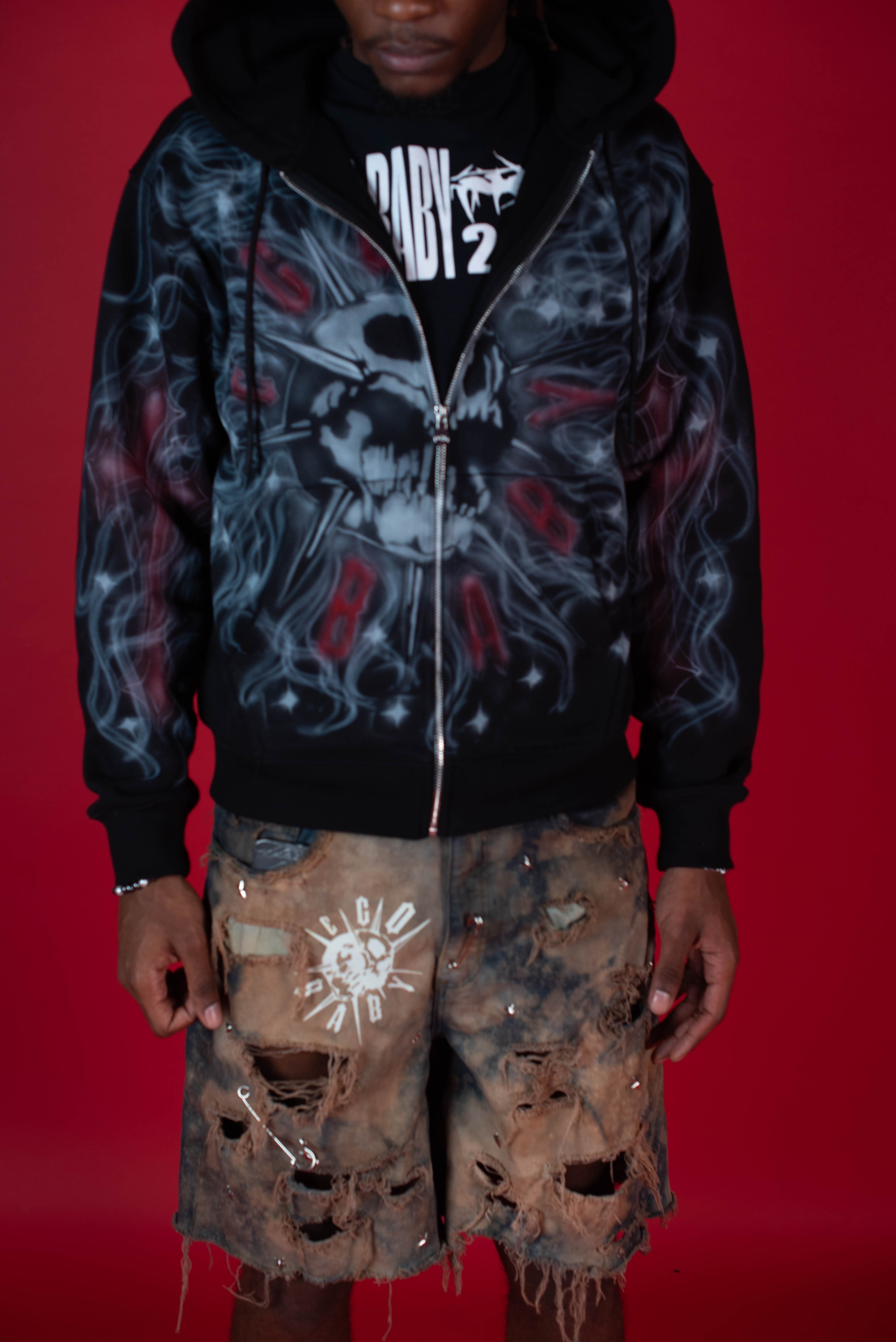 1-1 EB White & Red AirBrush Zip-Up