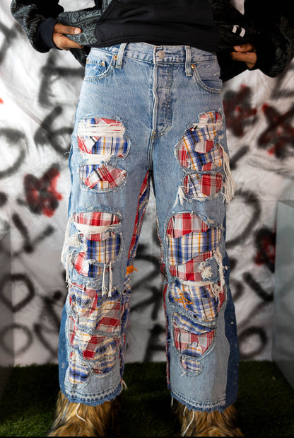 1-1 Plaid Patch Pants