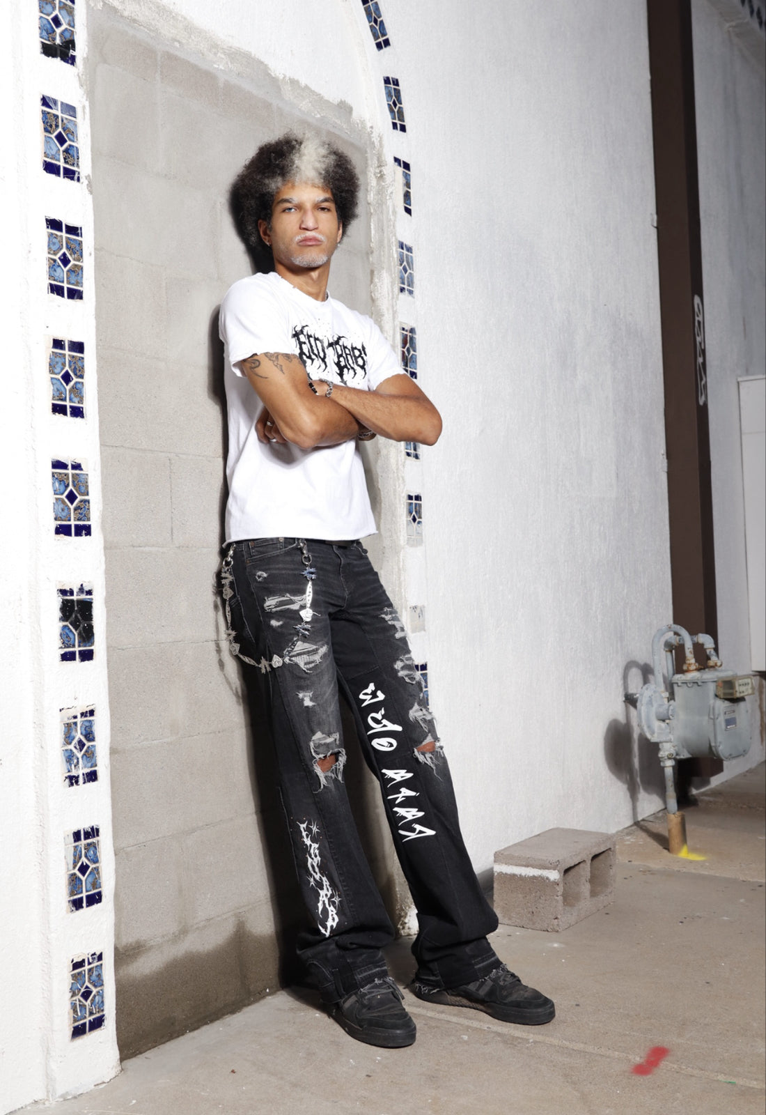 Wide Leg Upside Down Ripped Pants