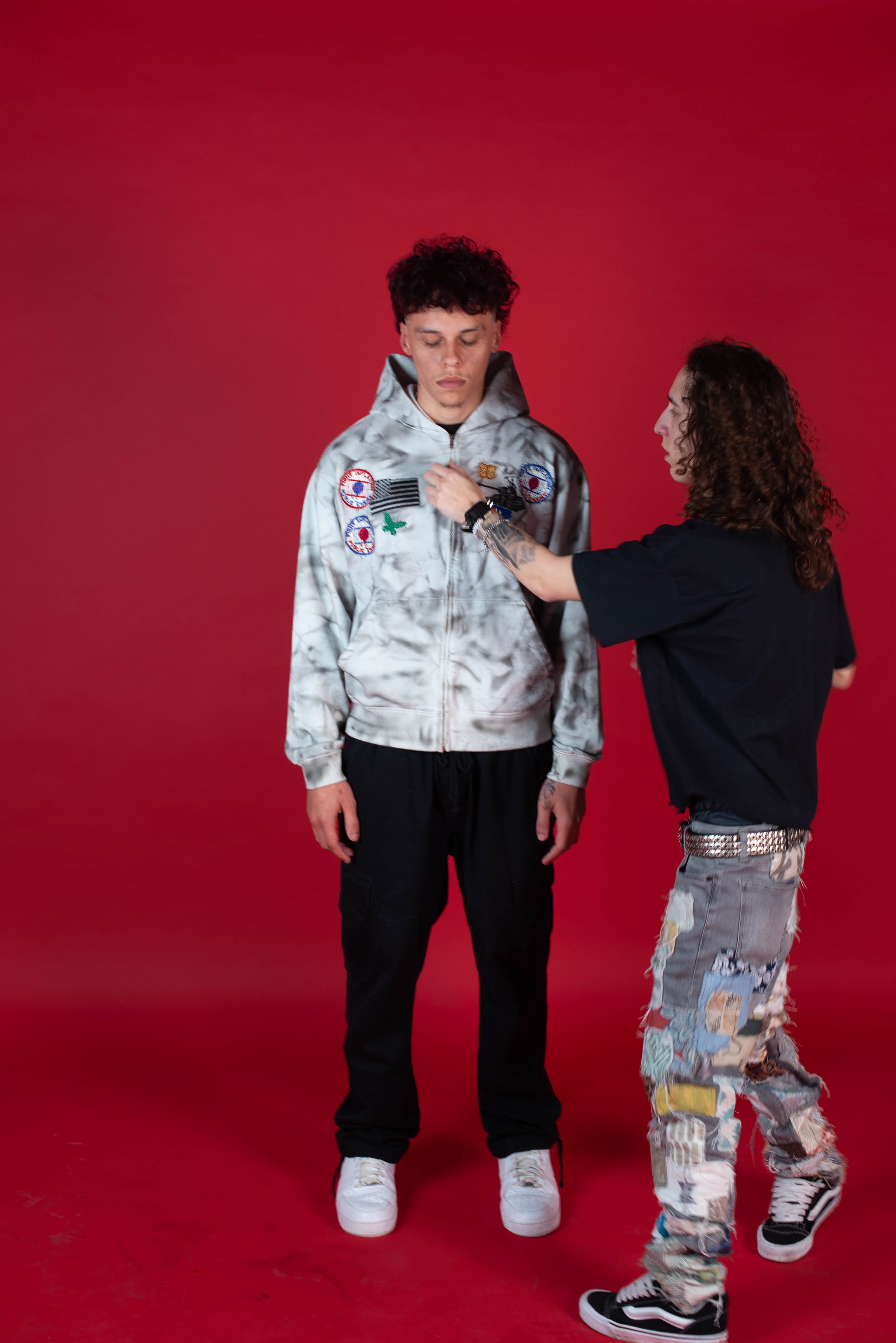1-1 EB Dirty White Patchwork Zip-Up
