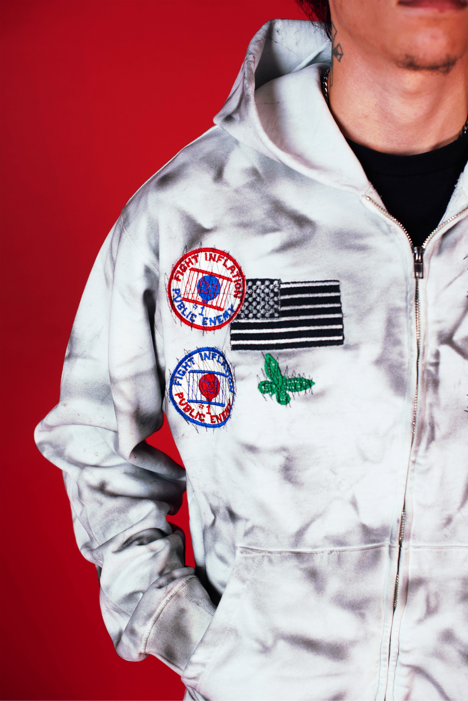 1-1 EB Dirty White Patchwork Zip-Up