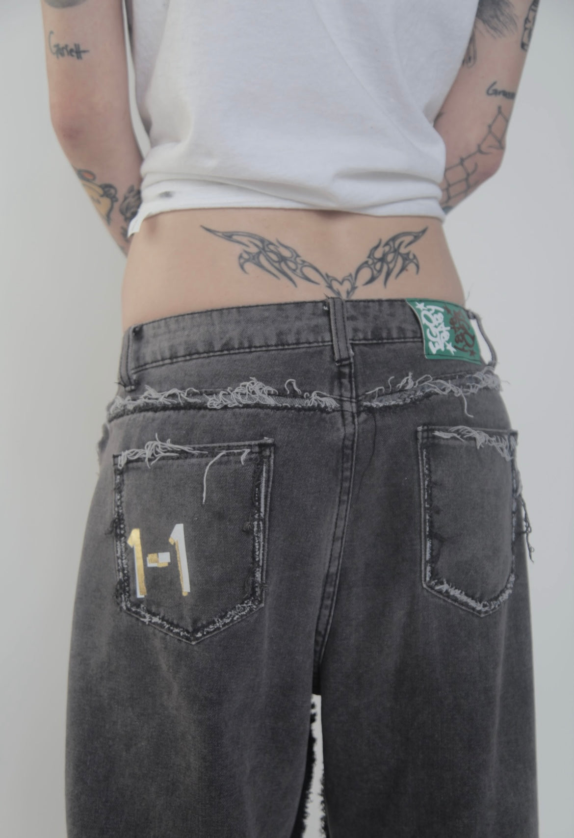 1-1 Washed Gray Mega Rip Pants