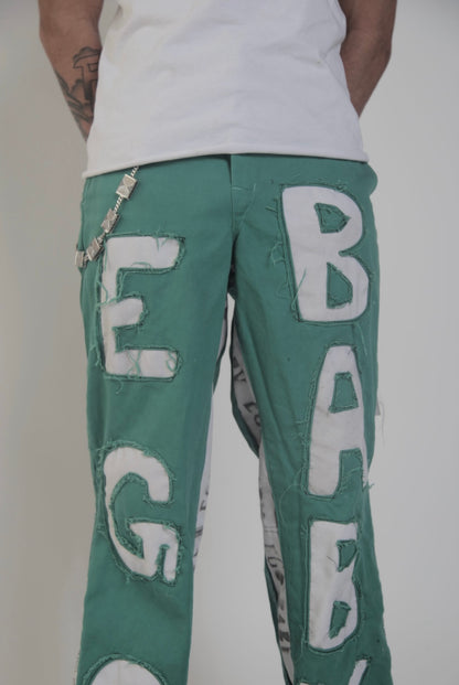 1-1 Green/White Letter Pants