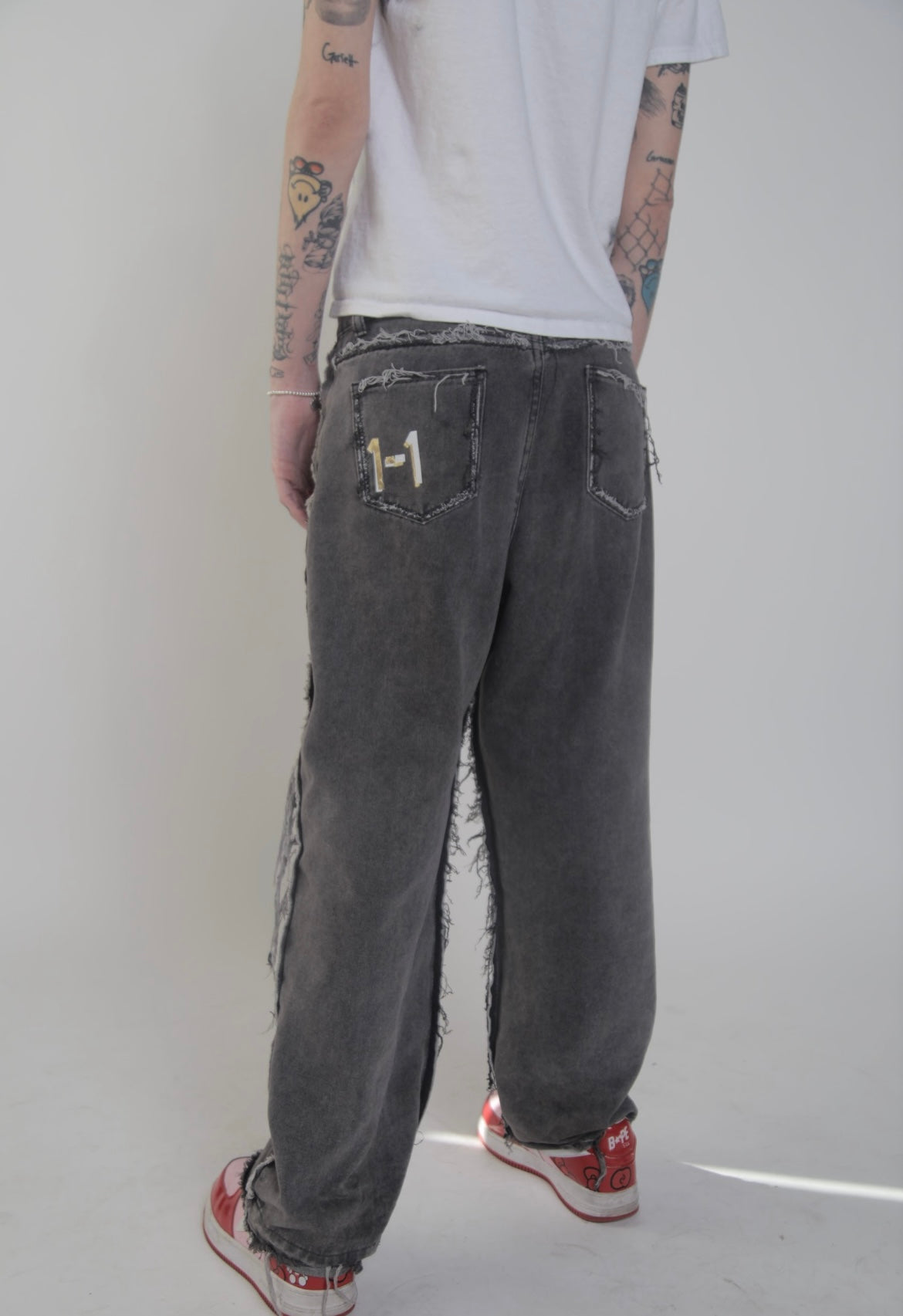 1-1 Washed Gray Mega Rip Pants
