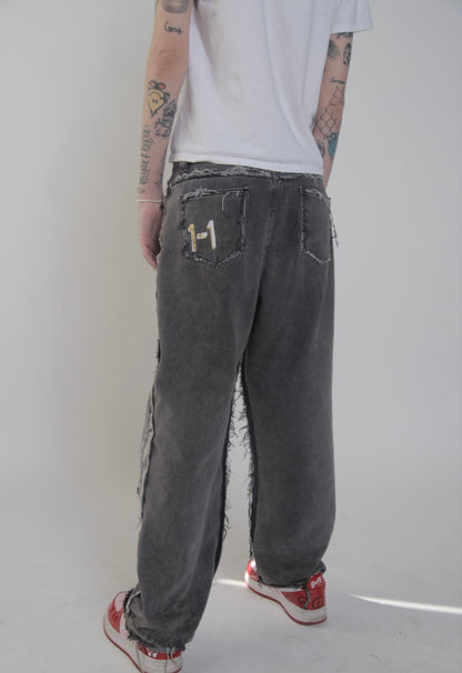 1-1 Washed Gray Mega Rip Pants