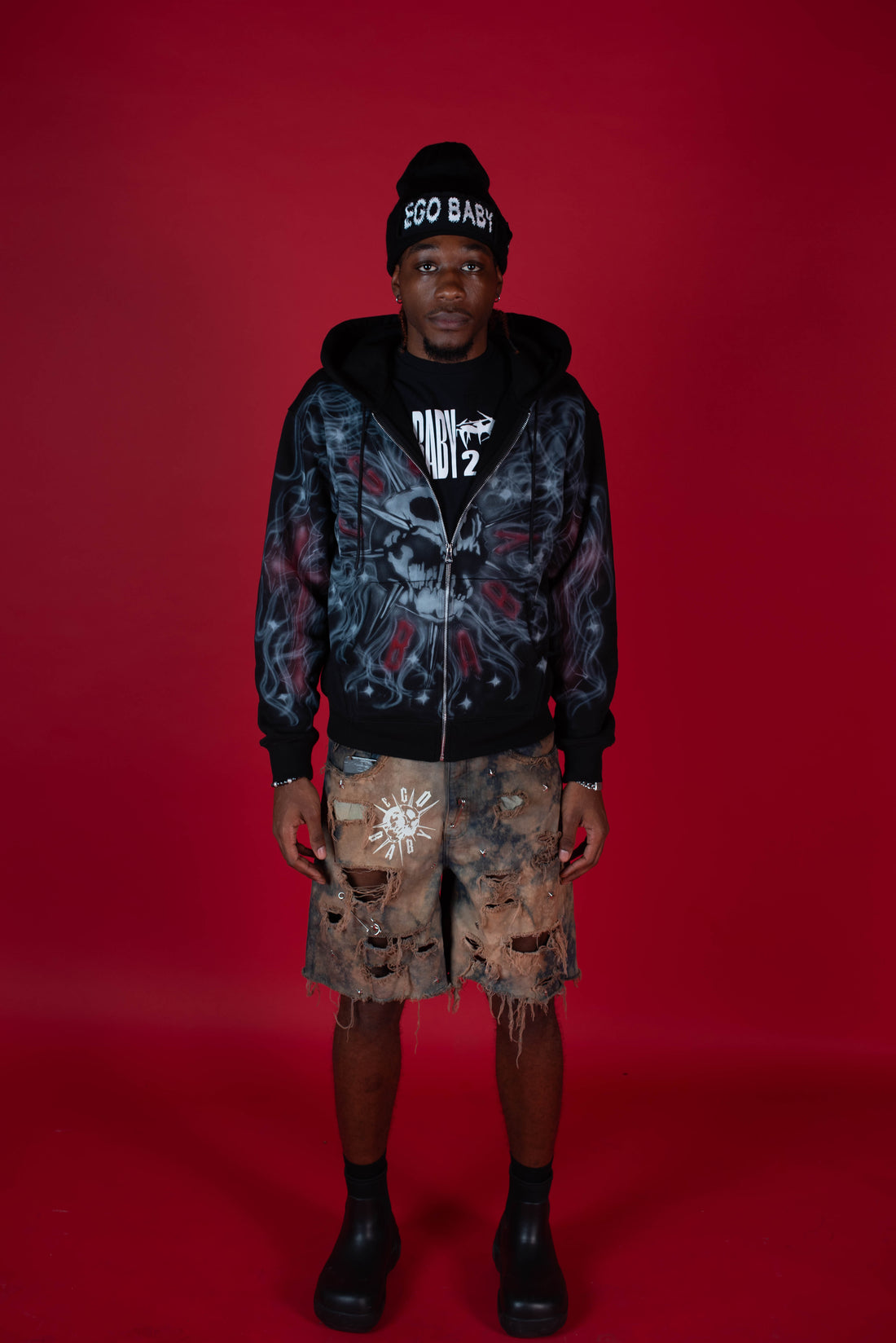 1-1 EB White &amp; Red AirBrush Zip-Up