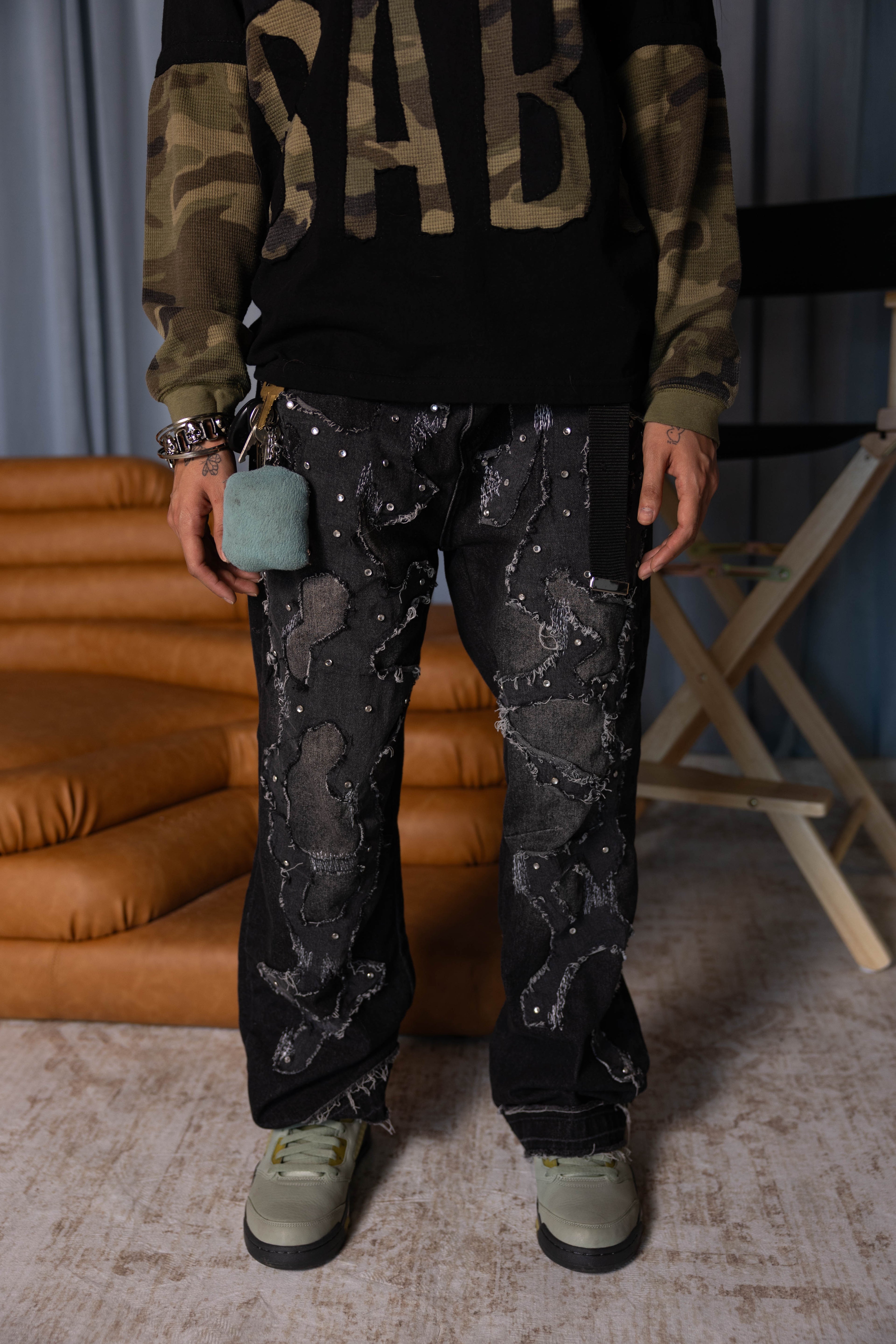 1-1 EB crystal Stud Pants