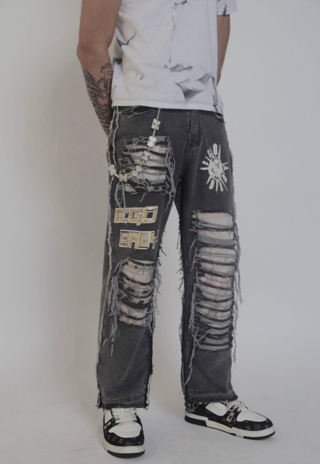 1-1 Washed Gray Mega Rip Pants