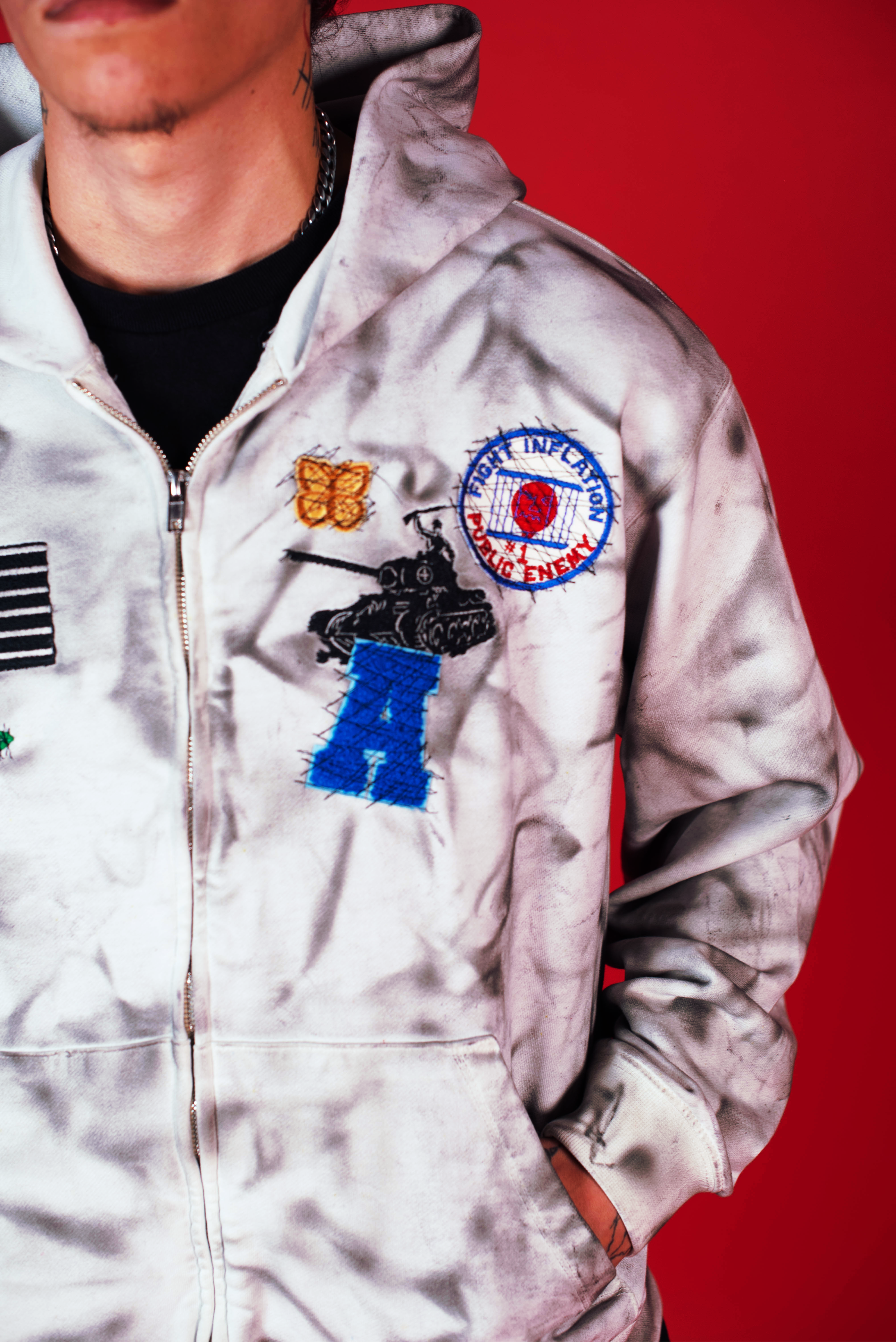1-1 EB Dirty White Patchwork Zip-Up
