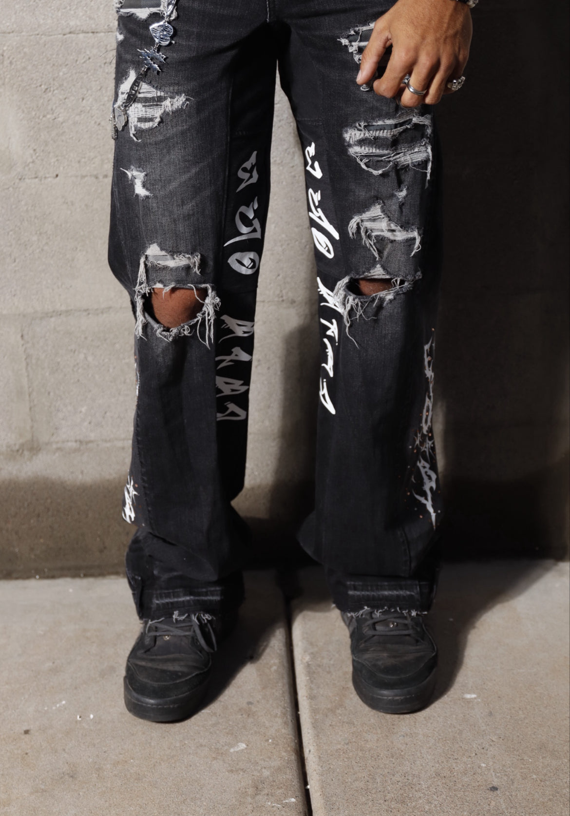 Wide Leg Upside Down Ripped Pants
