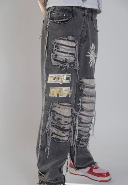 1-1 Washed Gray Mega Rip Pants