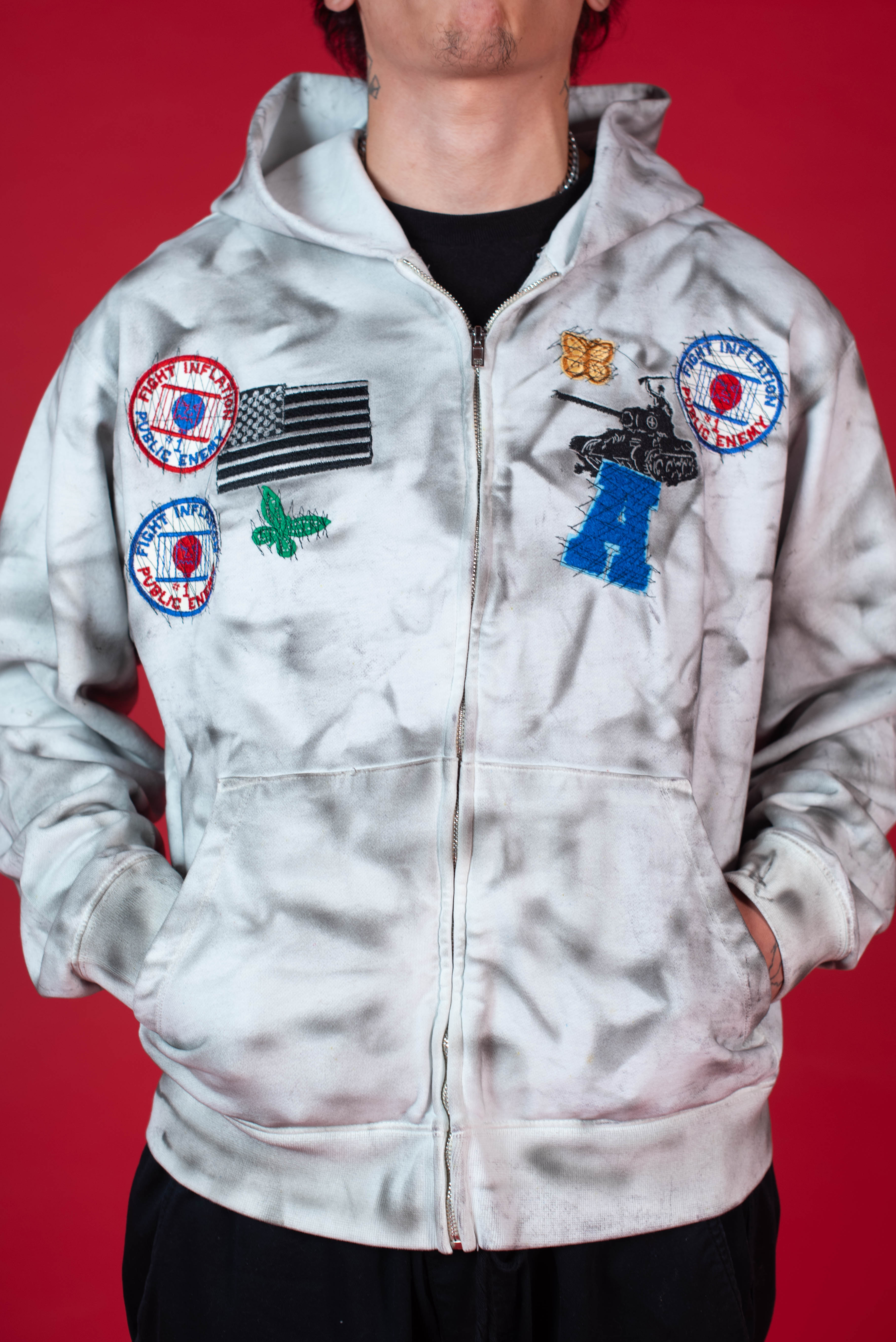 1-1 EB Dirty White Patchwork Zip-Up