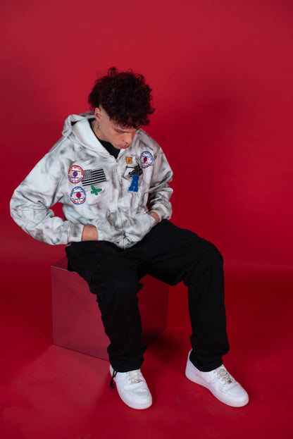 1-1 EB Dirty White Patchwork Zip-Up
